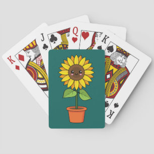 Jeu De Cartes Plante de tournesol Kawaii dans un pot