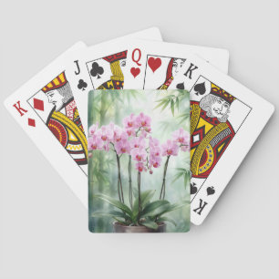 Jeu De Cartes Plante d'orchidée rose sur fond de bambou