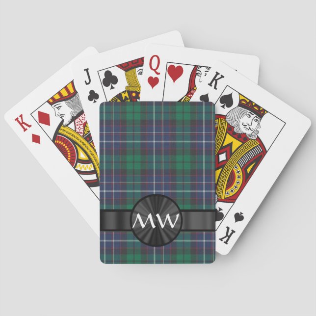 Jeu De Cartes Plaque de tartan bleu et vert (dos)