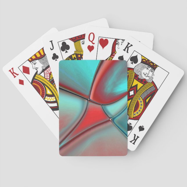 Jeu De Cartes Plaques torsadées avec bord convexe rouge et turqu (dos)