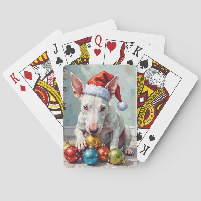 Jeu De Cartes Playful Bull Terrier Dog Guarding Christmas (dos)