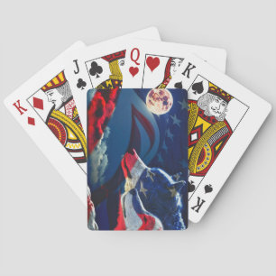 Jeu De Cartes Pleine lune du drapeau américain Wolf