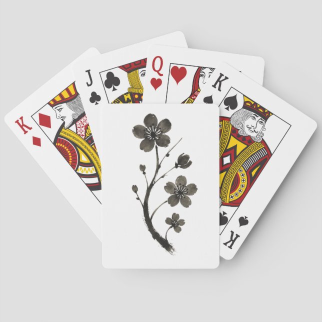 Jeu De Cartes Plum Blossom Line Art - Design botanique sur (dos)