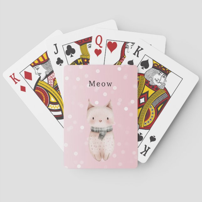 Jeu De Cartes Points de confettis rose pastel chat   (dos)