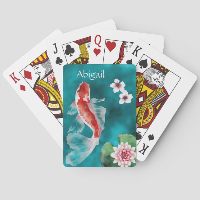 Jeu De Cartes Poisson Koi japonais personnalisé, fleurs de ceris (dos)