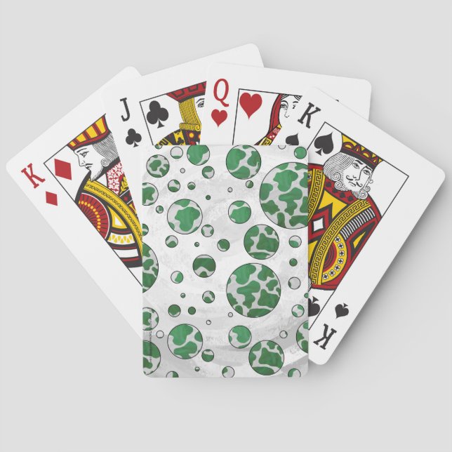Jeu De Cartes Polis Dot Vache vert et blanc Impression (dos)