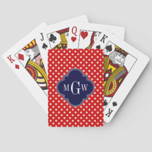 Jeu De Cartes Polka blanc rouge Point Marine Quatrefoin 3 Monogr