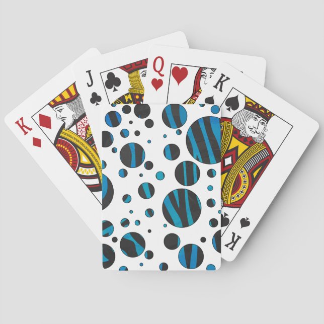 Jeu De Cartes Polka Dot Zebra Motif noir et bleu (dos)