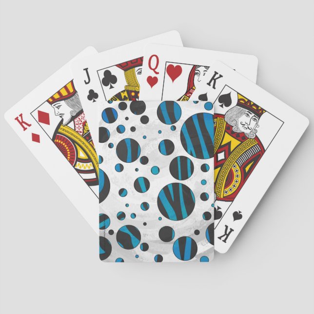 Jeu De Cartes Polka Dot Zebra Motif noir et bleu (dos)