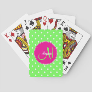 Jeu De Cartes Polka point monogramme nom initial élégant vert