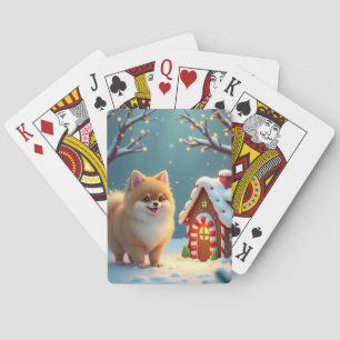 Jeu De Cartes Pomeranian dans le village de pain d'épices Noël