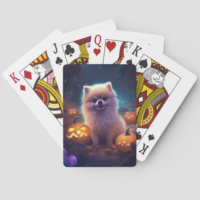 Jeu De Cartes Pomeranian d'Halloween avec citrouilles effrayant (dos)