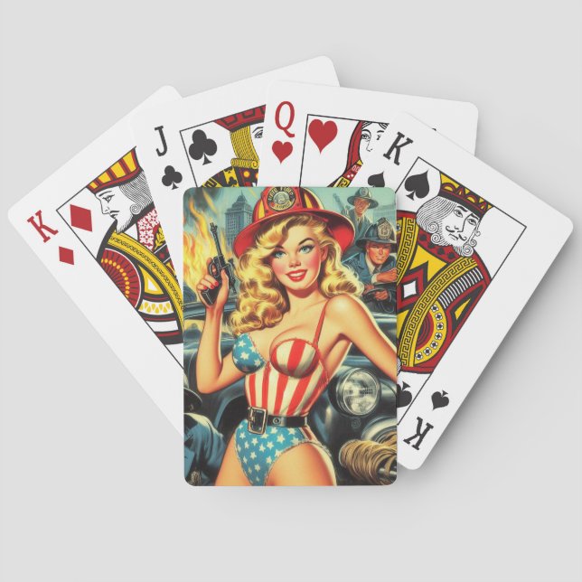 Jeu De Cartes Pompier vintage Pin-up (dos)