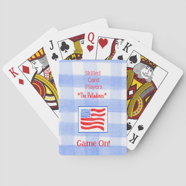 Jeu De Cartes Pont à carreaux bleus gingham drapeau USA (dos)