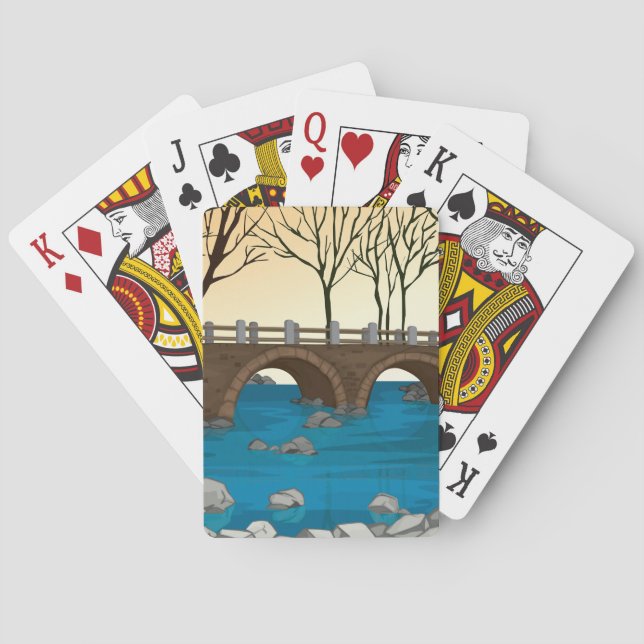 Jeu De Cartes Pont Rustique En Pierre Sur Rivière Paysage nature (dos)
