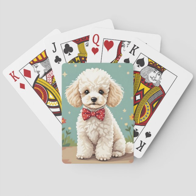 Jeu De Cartes Poodle blanc adorable avec noeud papillon (dos)