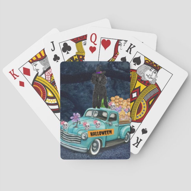 Jeu De Cartes Poodle Chien Halloween Camion Effrayant nuit (dos)