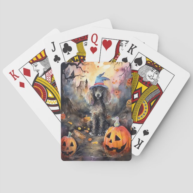 Jeu De Cartes Poodle d'Halloween avec citrouilles effrayant (dos)
