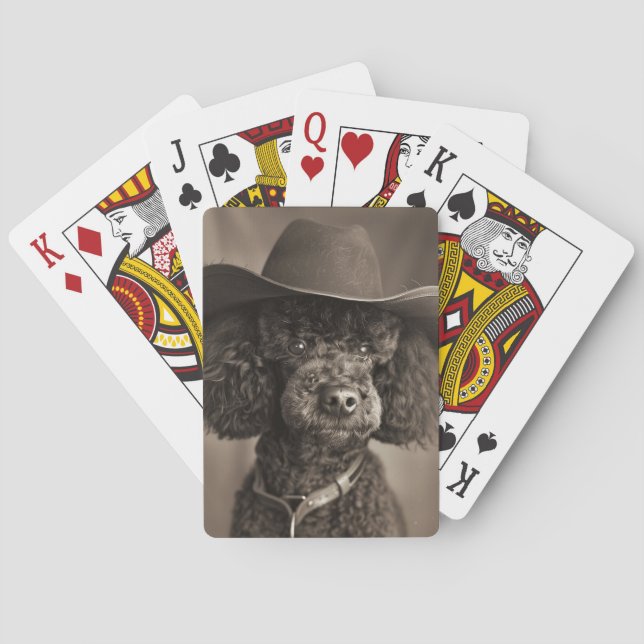 Jeu De Cartes Poodle noir habillé en costume d'Halloween Cowboy (dos)