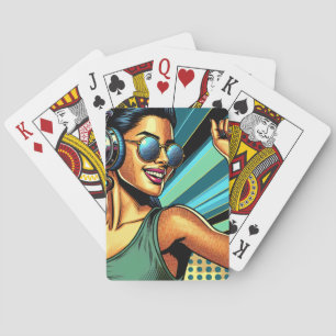 Jeu De Cartes Pop Art Woman dans les casques danser