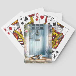 Jeu De Cartes Porche Floral Cottagecore avec Chat Calicot