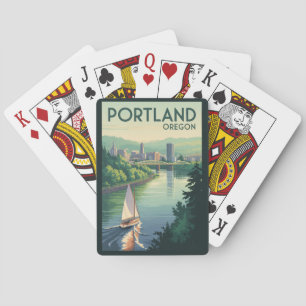 Jeu De Cartes Portland Oregon Skyline Travel Art Vintage