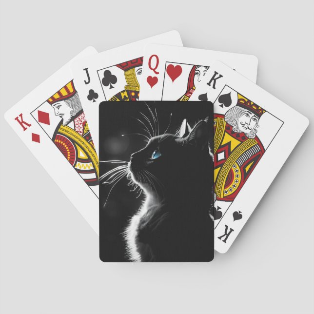 Jeu De Cartes Portrait de chat noir brillant avec l'oeil bleu (dos)
