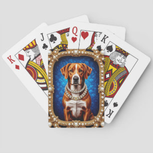 Jeu De Cartes Portrait de chien royal avec cadre doré luxueux