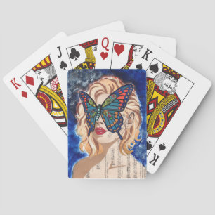 Jeu De Cartes Portrait de femme en collage vintage avec papillon