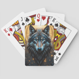 Jeu De Cartes Portrait de loup majestueux avec aura dorée
