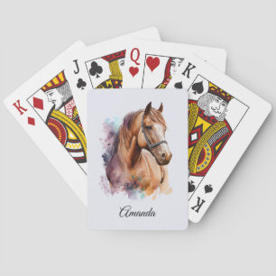 Jeu De Cartes Portrait de tête de cheval brun à l'aquarelle