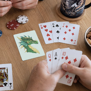 Jeu De Cartes Portrait de tête de dragon vert émeraude Fantastiq
