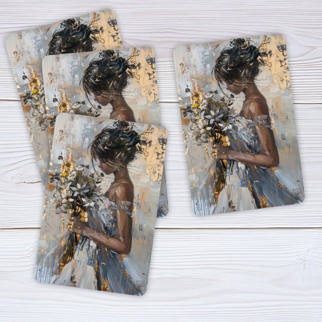 Jeu De Cartes Portrait d'une dame aux fleurs or et blanc (Créateur téléchargé)