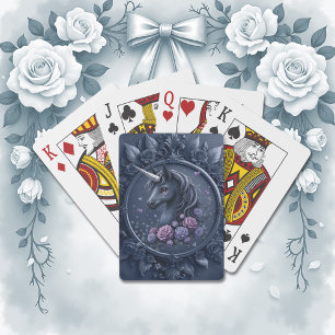 Jeu De Cartes Portrait Unicorne foncé dans un cadre rond