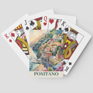 Jeu De Cartes Positano Italie Côte Amalfitaine Paysage Aquarelle
