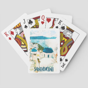 Jeu De Cartes Poster de l'aquarelle de voyage de Santorini Grèce