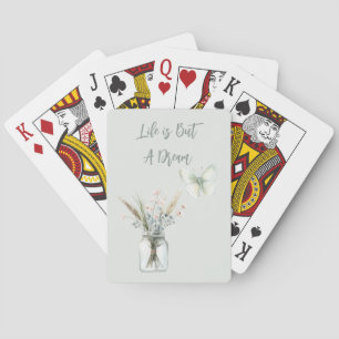 Jeu De Cartes Pot de fleurs bleues avec papillon rose pâle