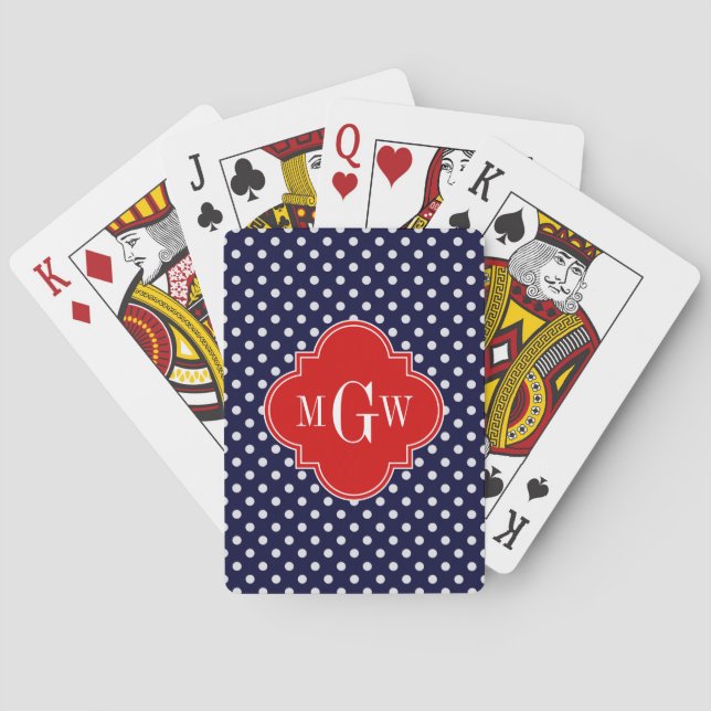 Jeu De Cartes Pots blancs Polka de la Marine Quatrefoil rouge 3  (dos)