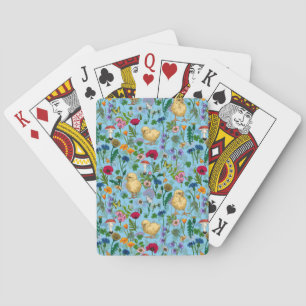Jeu De Cartes Poulets et fleurs sauvages sur le bleu bébé