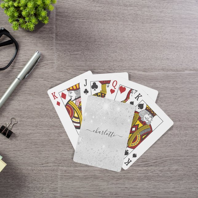 Jeu De Cartes Poussière de paillettes argentées monogramme scrip (Créateur téléchargé)
