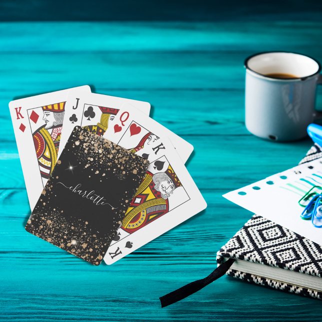 Jeu De Cartes Poussière de paillettes d'or noir nom script (Créateur téléchargé)