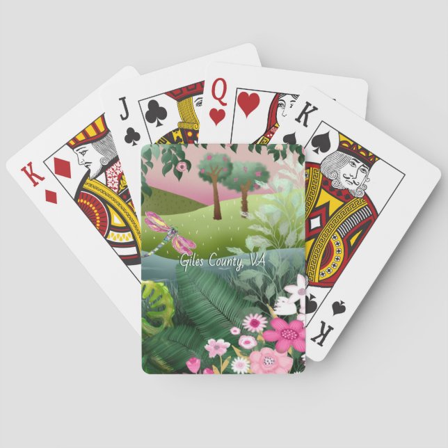 Jeu De Cartes Pré rose avec libellule peint à la main (dos)
