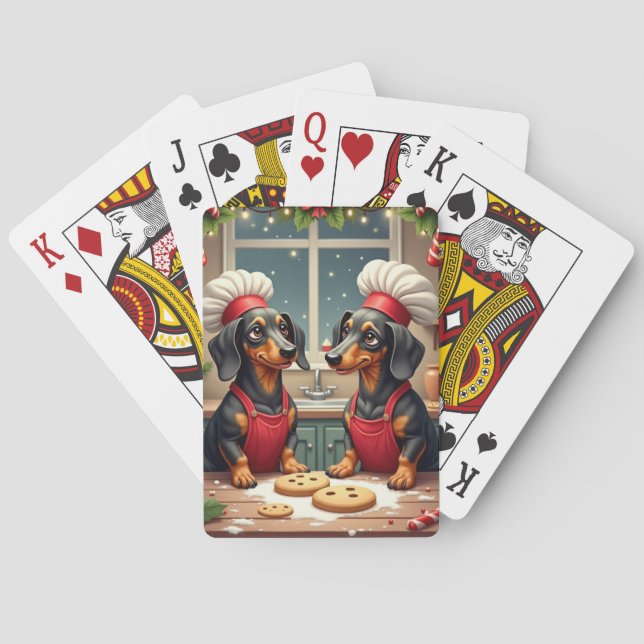 Jeu De Cartes Préparateurs de biscuits de Noël Teckel Peinture d (dos)