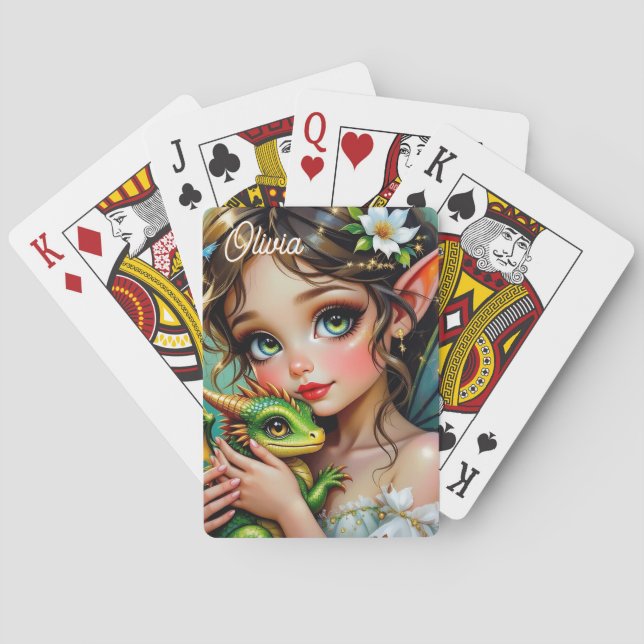 Jeu De Cartes Pretty Elven Fairy and Dragon Personalized (dos)