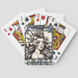 Jeu De Cartes Princesse Polynésienne Fleurs Tribales Bleues