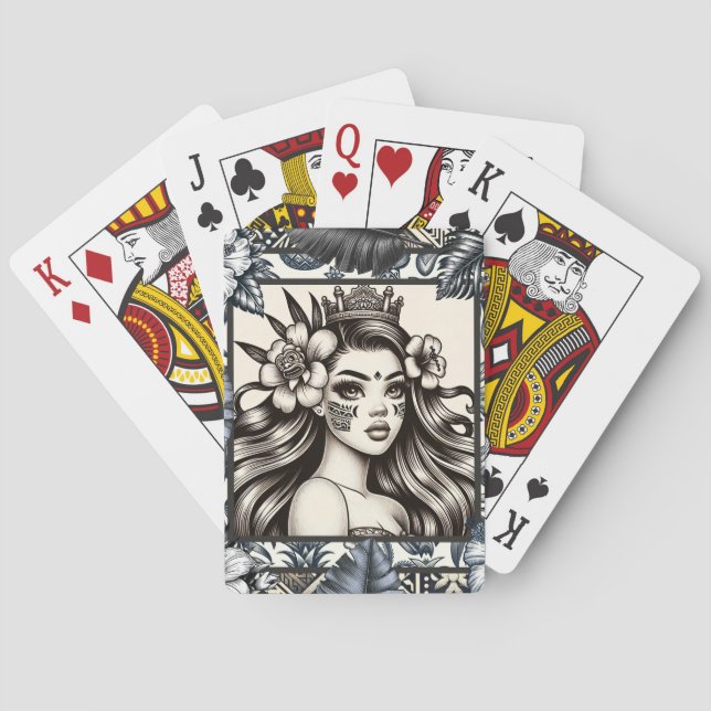 Jeu De Cartes Princesse Polynésienne Fleurs Tribales Bleues (dos)
