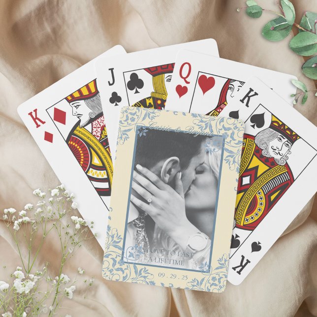 Jeu De Cartes Privilèges photo pour Fiançailles de paire parfait (butter yellow and blue wedding photo engagement gift welcome basket favors for bride groom guests)