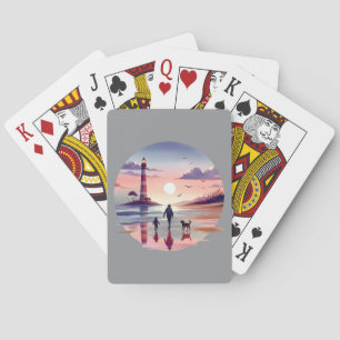 Jeu De Cartes Promenade au coucher du soleil avec phare Scène cô