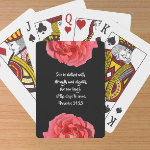 Jeu De Cartes Proverbes 31:25 Bible Verse Rose rouge sur Noir