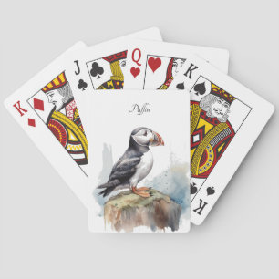 Jeu De Cartes Puffin sur une aquarelle rocheuse, personnalisé